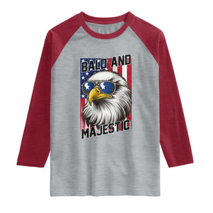 Bald and Majestic Raglan Shirt Patriotic Bald Eagle 4th Of July TS14 Heather Gray Heather Red Print Your Wear