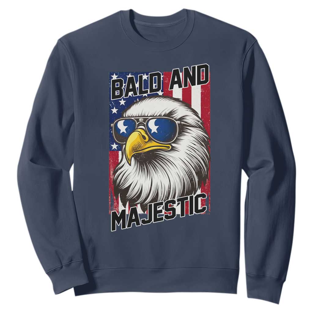Bald and Majestic Sweatshirt Patriotic Bald Eagle 4th Of July TS14 Navy Print Your Wear
