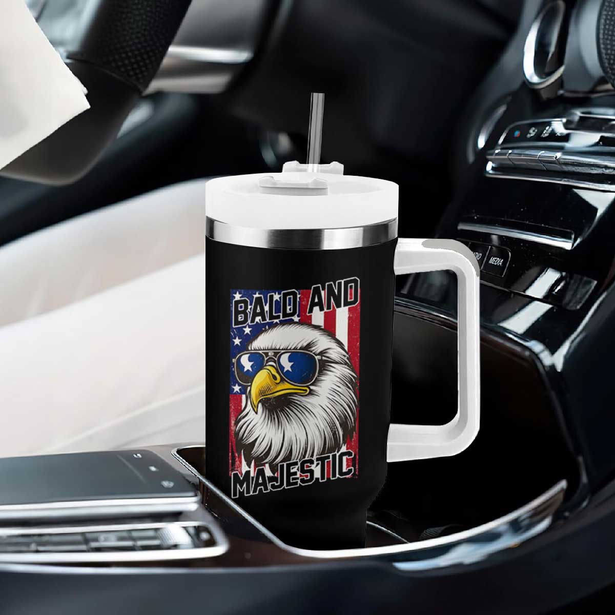 Bald and Majestic Tumbler With Handle Patriotic Bald Eagle 4th Of July TS14 Print Your Wear