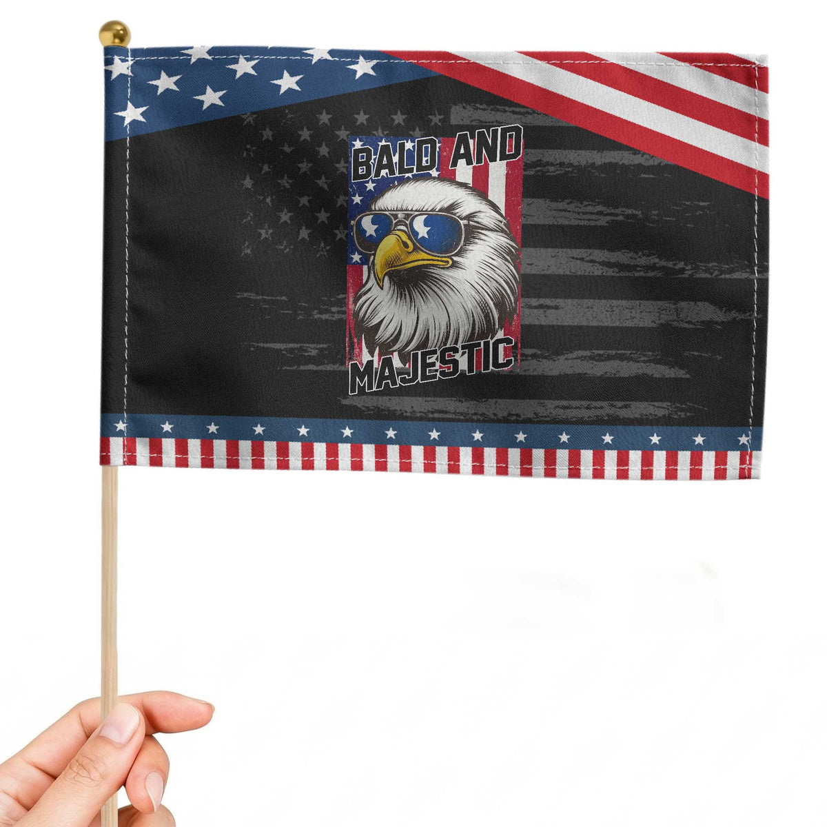 Bald and Majestic Patriotic Handheld Flag Bald Eagle 4th Of July TS14 Distressed 8.2