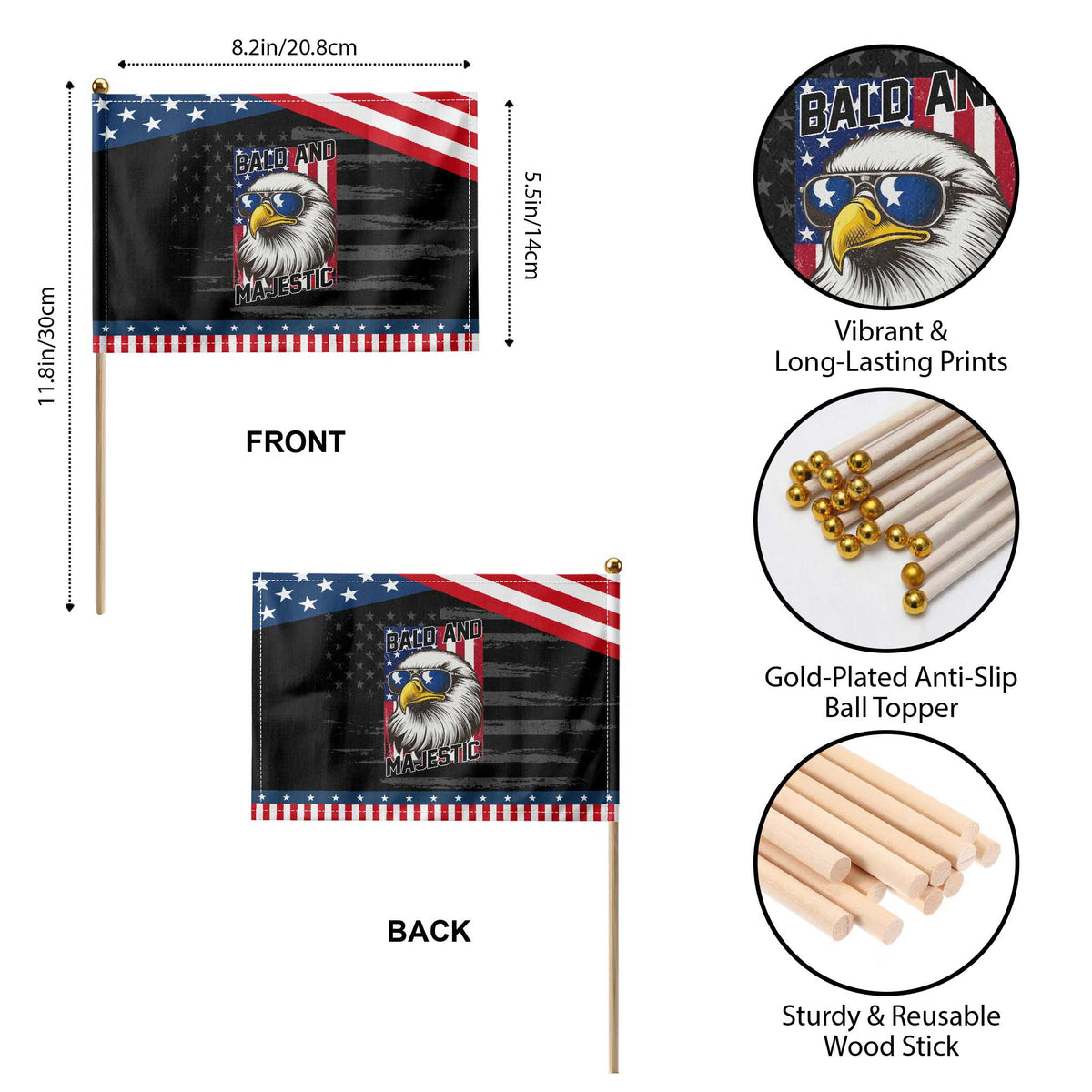 Bald and Majestic Patriotic Handheld Flag Bald Eagle 4th Of July TS14 Print Your Wear
