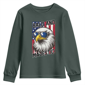 Bald and Majestic Youth Sweatshirt Patriotic Bald Eagle 4th Of July TS14 Dark Forest Green Print Your Wear