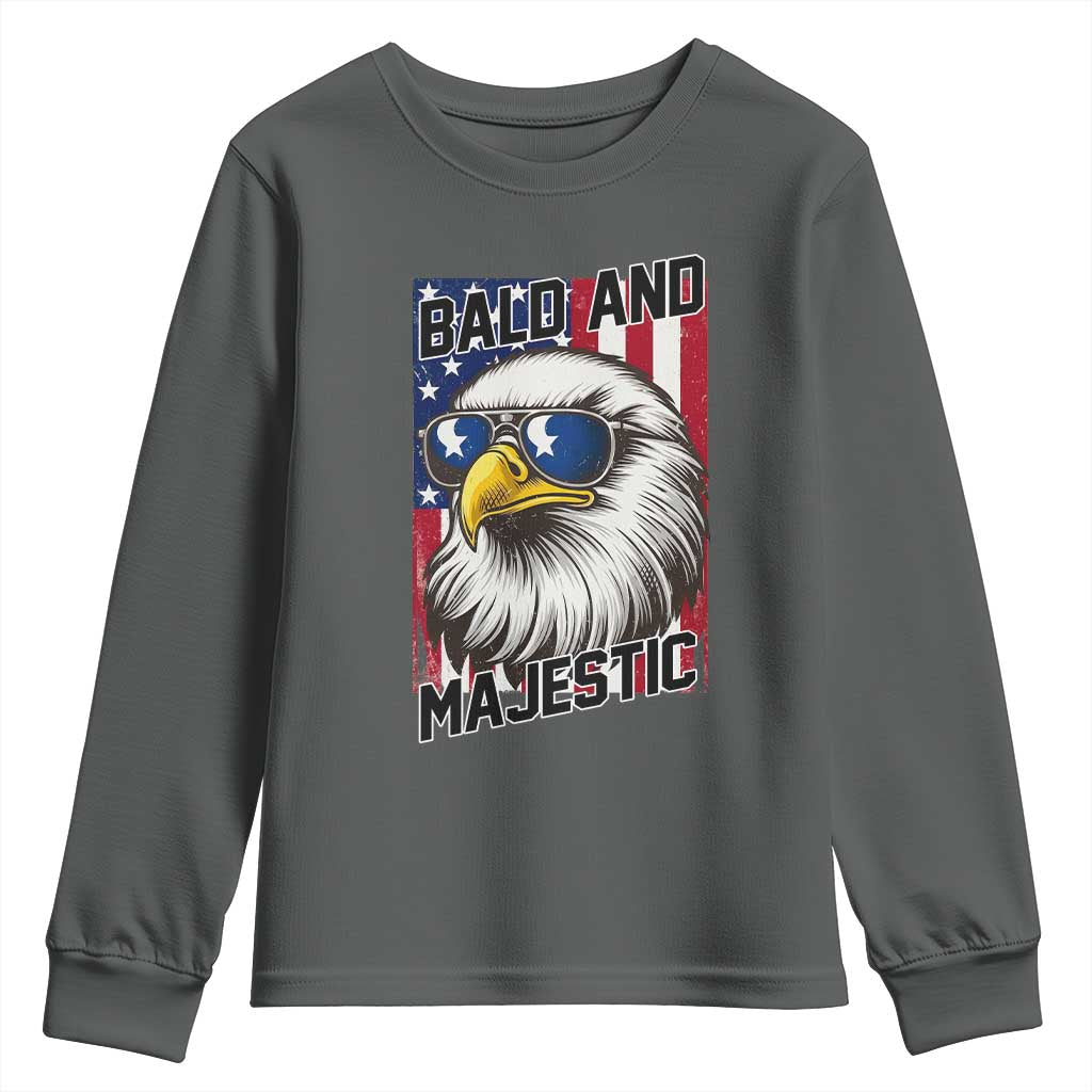Bald and Majestic Youth Sweatshirt Patriotic Bald Eagle 4th Of July TS14 Dark Heather Print Your Wear