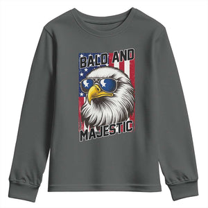 Bald and Majestic Youth Sweatshirt Patriotic Bald Eagle 4th Of July TS14 Dark Heather Print Your Wear