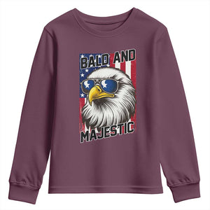 Bald and Majestic Youth Sweatshirt Patriotic Bald Eagle 4th Of July TS14 Maroon Print Your Wear