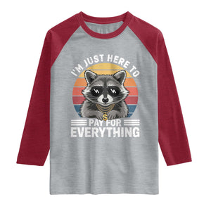 I'm Just Here to Pay for Everything Raglan Shirt Funny Raccoon Dad Granpa Joke TS14 Heather Gray Heather Red Print Your Wear
