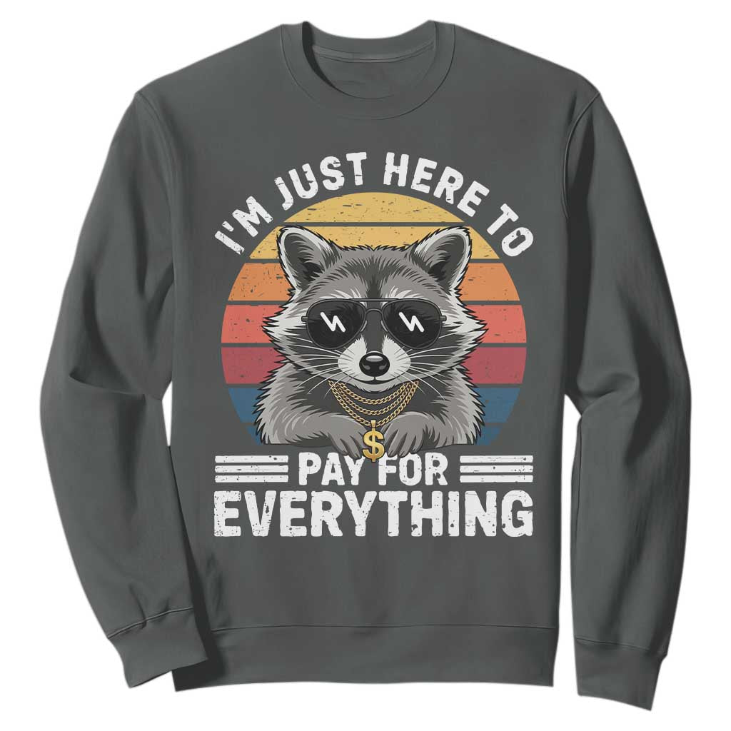 I'm Just Here to Pay for Everything Sweatshirt Funny Raccoon Dad Granpa Joke TS14 Dark Heather Print Your Wear
