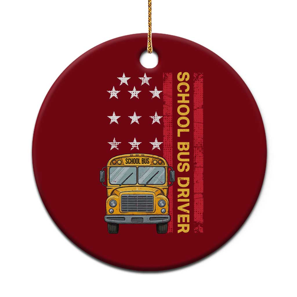 Patriotic School Bus Driver USA American Flag Ceramic Ornament TS14 1pc Red Print Your Wear