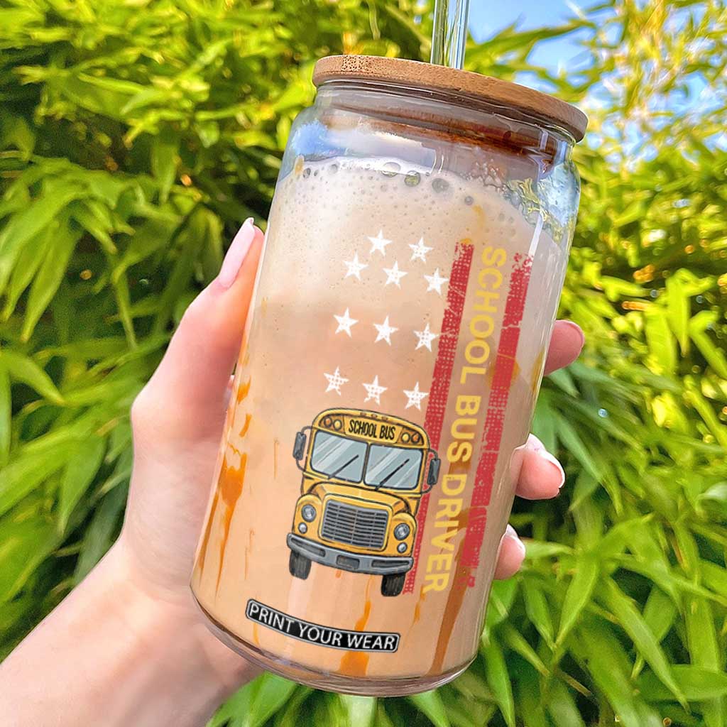 Patriotic School Bus Driver USA American Flag Glass Can TS14 Black Print Your Wear