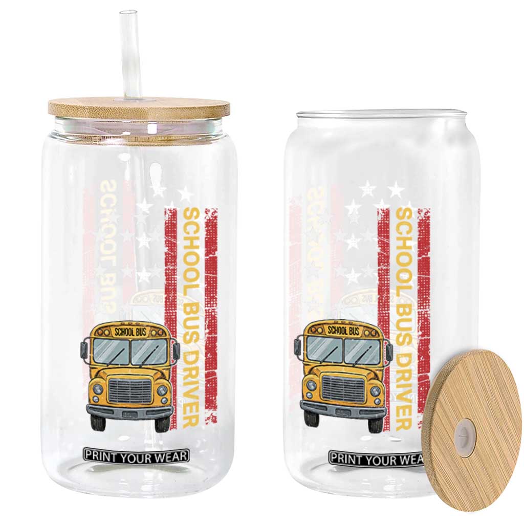 Patriotic School Bus Driver USA American Flag Glass Can TS14 Print Your Wear