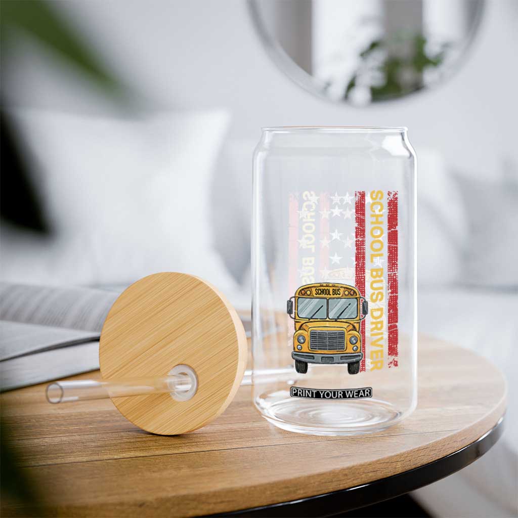 Patriotic School Bus Driver USA American Flag Glass Can TS14 Print Your Wear