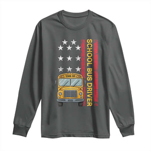 Patriotic School Bus Driver USA American Flag Long Sleeve Shirt TS14 Dark Heather Print Your Wear