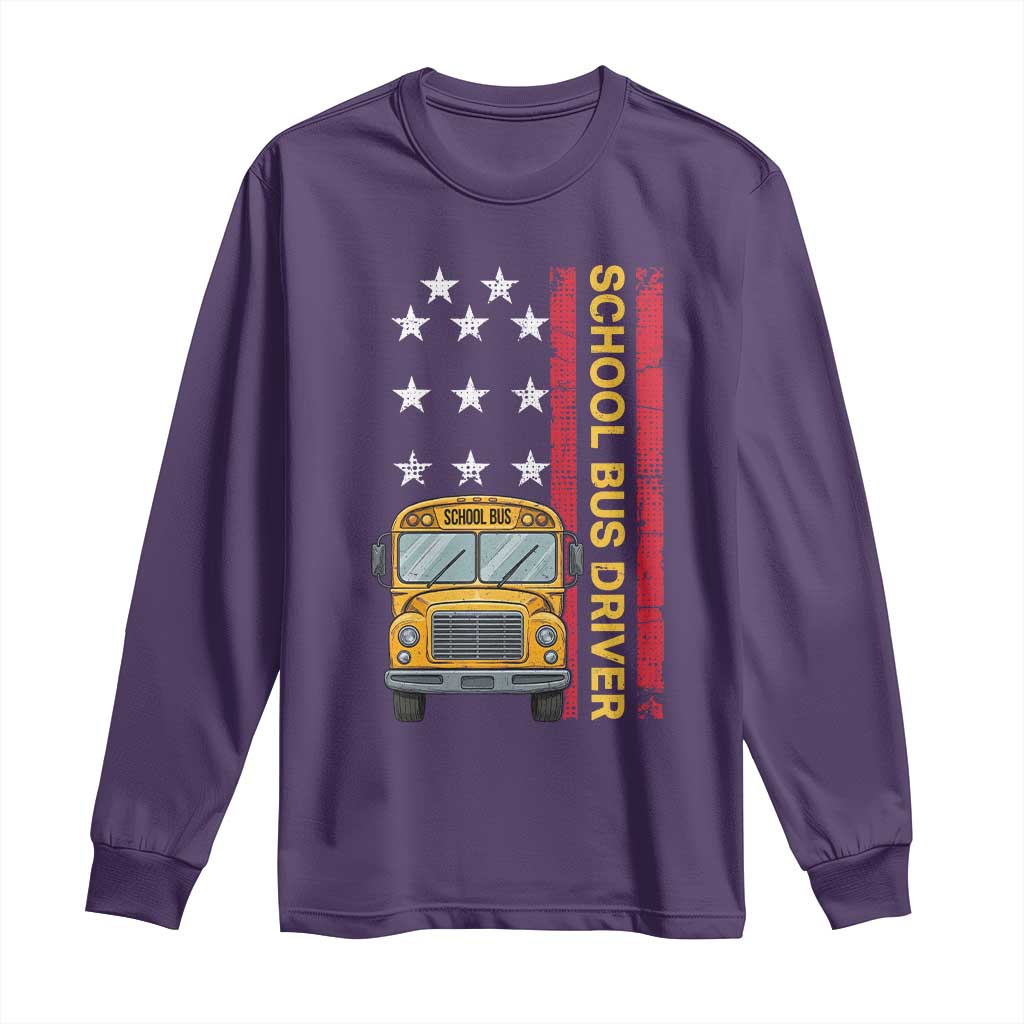 Patriotic School Bus Driver USA American Flag Long Sleeve Shirt TS14 Purple Print Your Wear