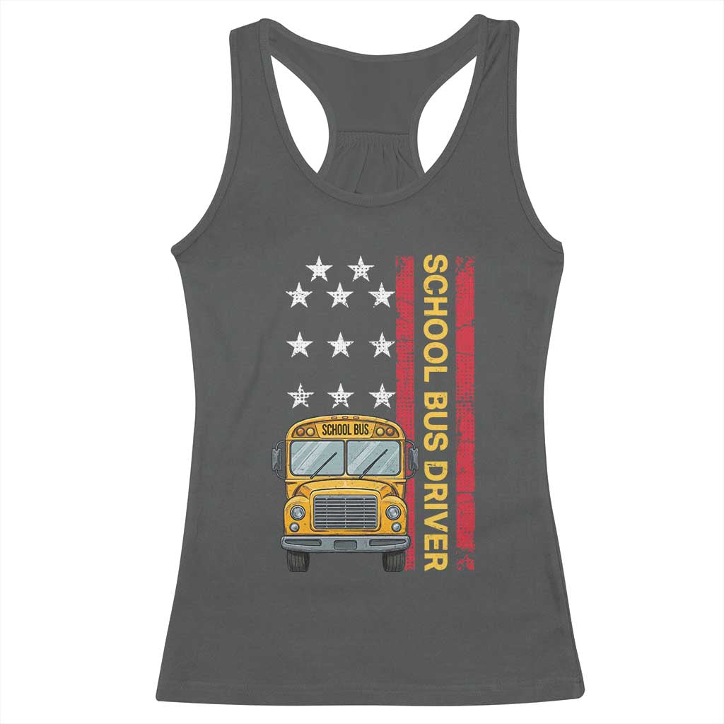Patriotic School Bus Driver USA American Flag Racerback Tank Top TS14 Dark Heather Print Your Wear