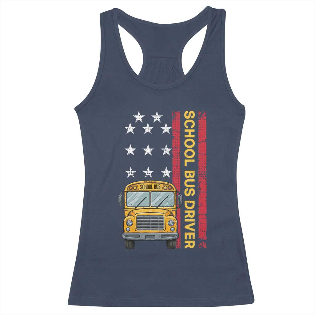 Patriotic School Bus Driver USA American Flag Racerback Tank Top TS14 Navy Print Your Wear