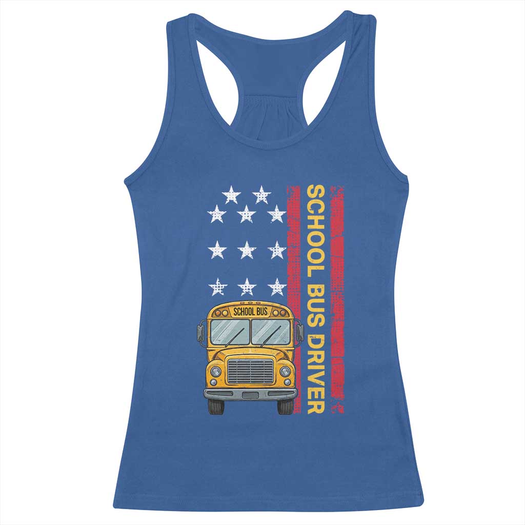 Patriotic School Bus Driver USA American Flag Racerback Tank Top TS14 Royal Blue Print Your Wear