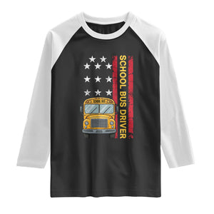 Patriotic School Bus Driver USA American Flag Raglan Shirt TS14 Black White Print Your Wear