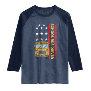 Patriotic School Bus Driver USA American Flag Raglan Shirt TS14 Heather Denim Navy Print Your Wear