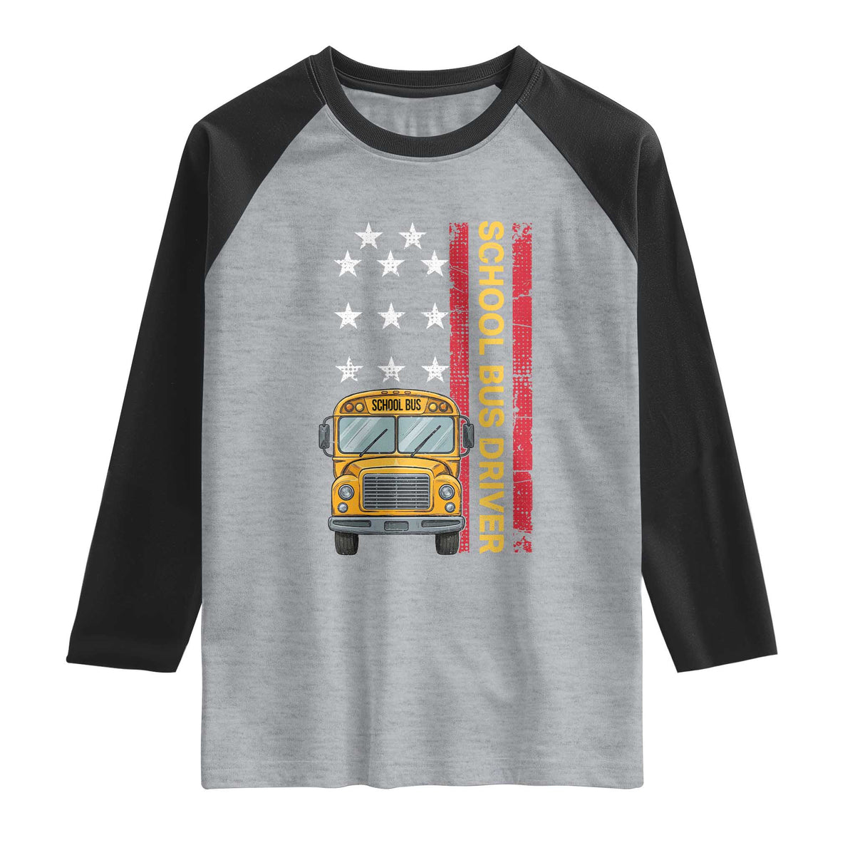 Patriotic School Bus Driver USA American Flag Raglan Shirt TS14 Heather Gray Black Print Your Wear
