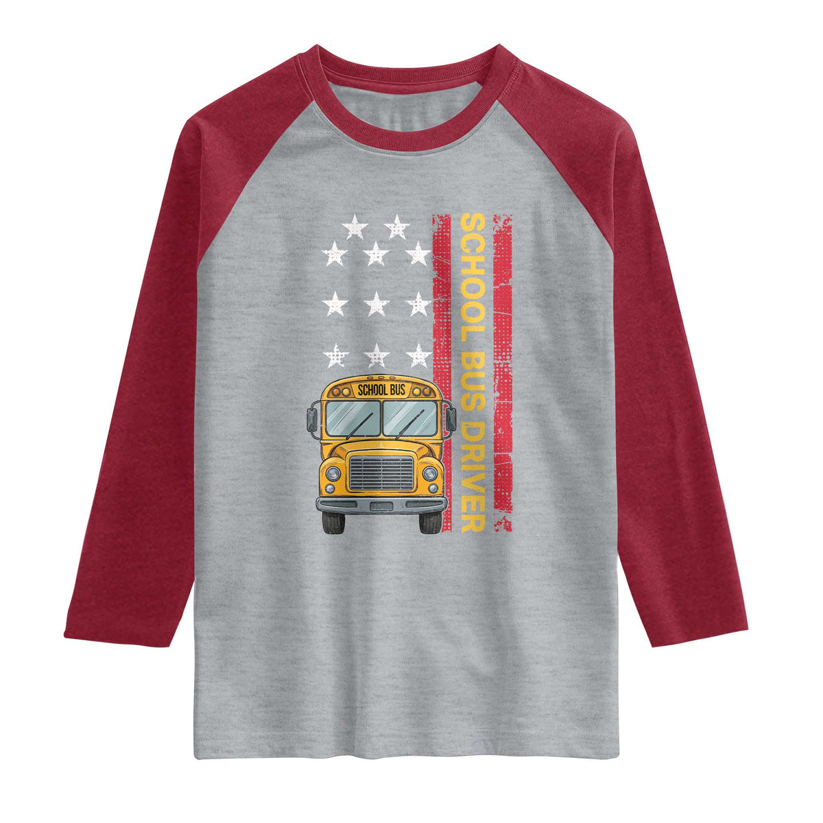 Patriotic School Bus Driver USA American Flag Raglan Shirt TS14 Heather Gray Heather Red Print Your Wear