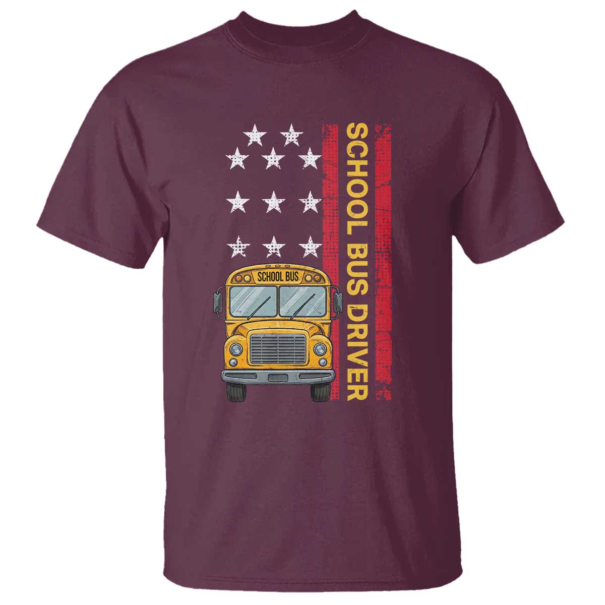 Patriotic School Bus Driver USA American Flag T Shirt TS14 Maroon Print Your Wear