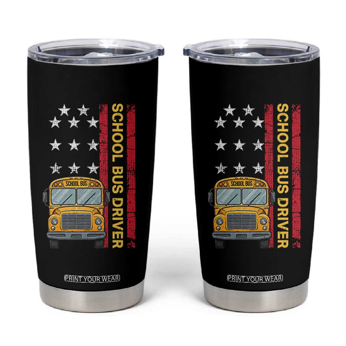 Patriotic School Bus Driver USA American Flag Tumbler Cup TS14 Black Print Your Wear