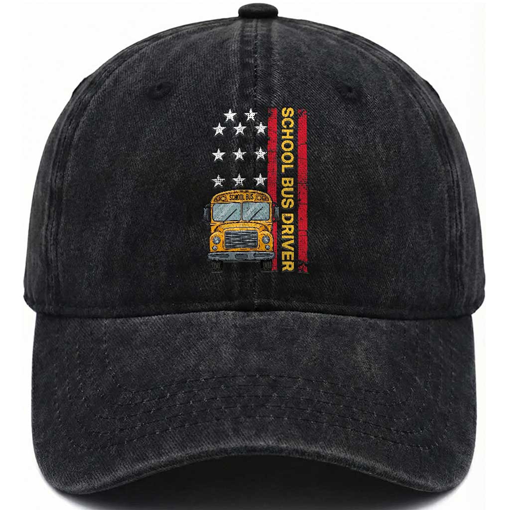 Patriotic School Bus Driver USA American Flag Washed Cotton Baseball Cap TS14 Print Your Wear