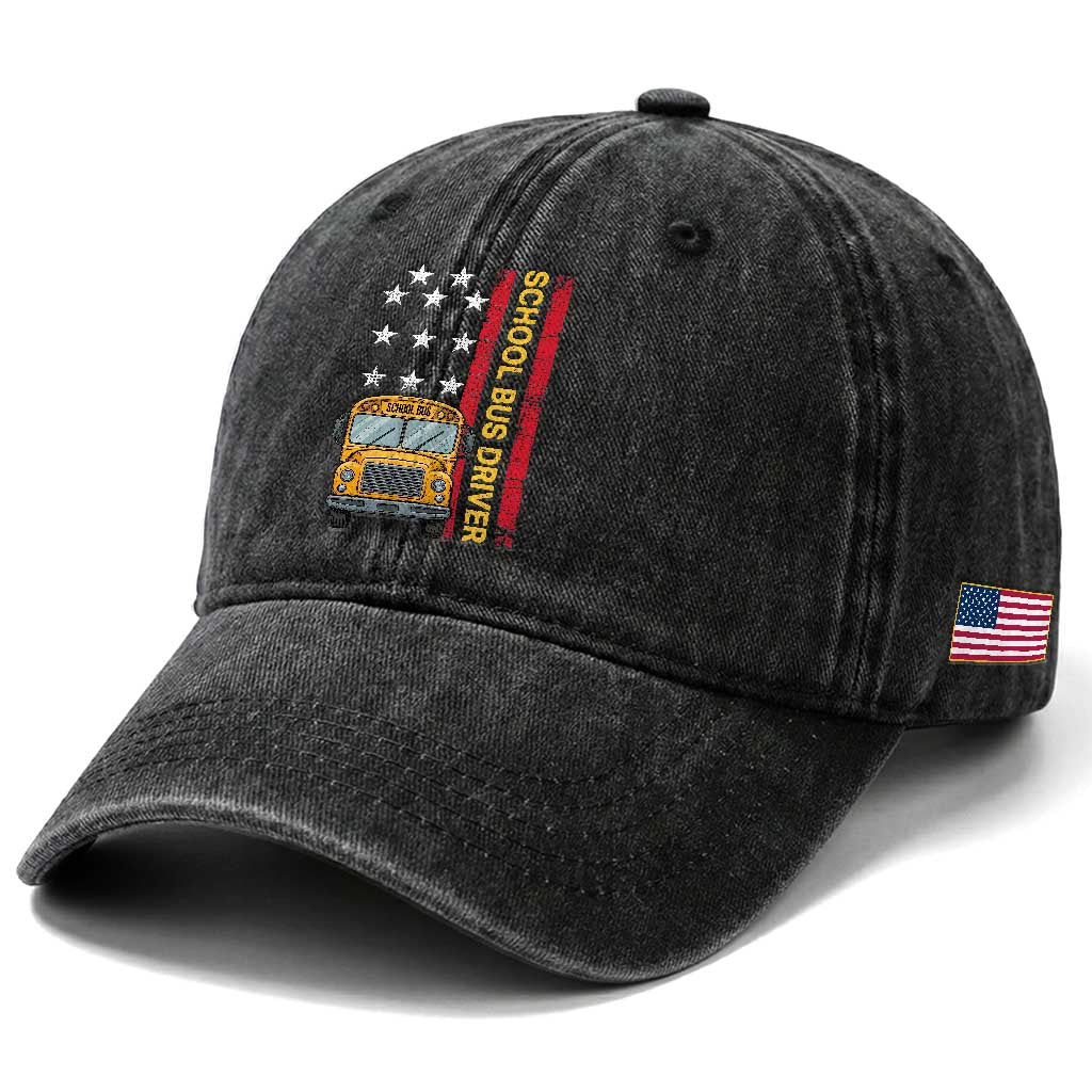 Patriotic School Bus Driver USA American Flag Washed Cotton Baseball Cap TS14 Print Your Wear