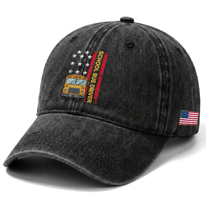 Patriotic School Bus Driver USA American Flag Washed Cotton Baseball Cap TS14 Print Your Wear