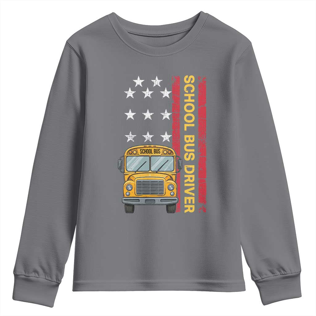 Patriotic School Bus Driver USA American Flag Youth Sweatshirt TS14 Charcoal Print Your Wear