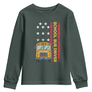 Patriotic School Bus Driver USA American Flag Youth Sweatshirt TS14 Dark Forest Green Print Your Wear
