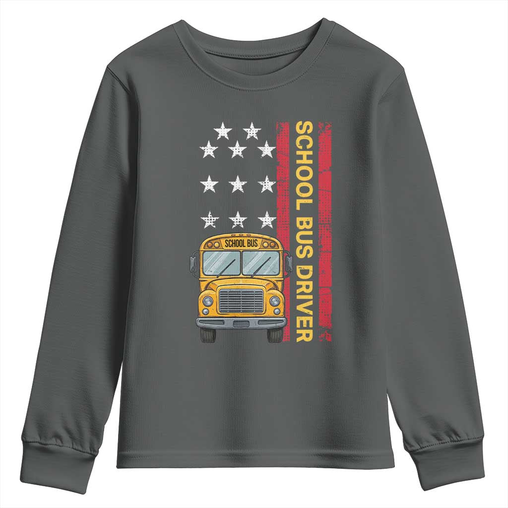 Patriotic School Bus Driver USA American Flag Youth Sweatshirt TS14 Dark Heather Print Your Wear