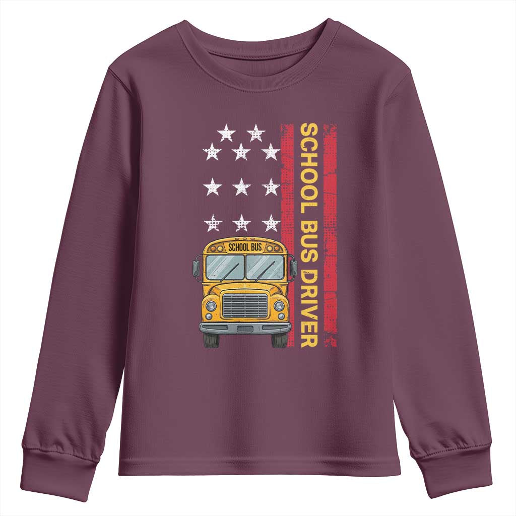 Patriotic School Bus Driver USA American Flag Youth Sweatshirt TS14 Maroon Print Your Wear