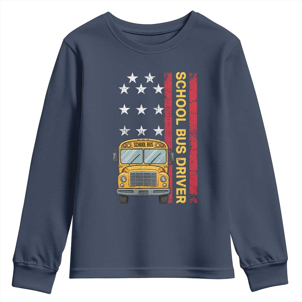 Patriotic School Bus Driver USA American Flag Youth Sweatshirt TS14 Navy Print Your Wear