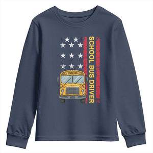 Patriotic School Bus Driver USA American Flag Youth Sweatshirt TS14 Navy Print Your Wear