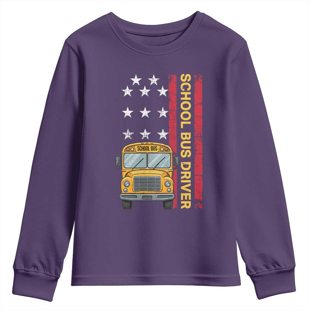 Patriotic School Bus Driver USA American Flag Youth Sweatshirt TS14 Purple Print Your Wear