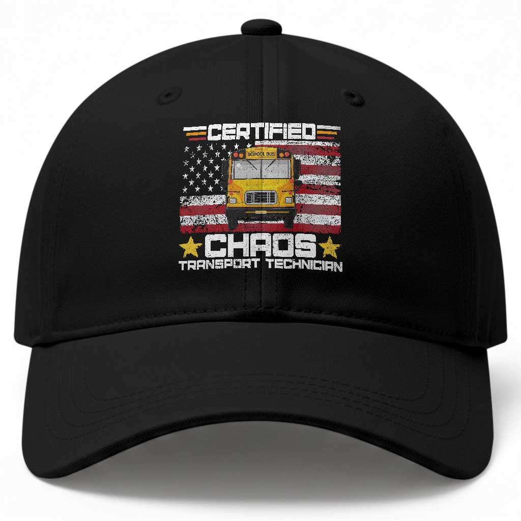 Certified Chaos Transport Technician Baseball Cap Patriotic School Bus Driver USA American Flag TS14 Print Your Wear