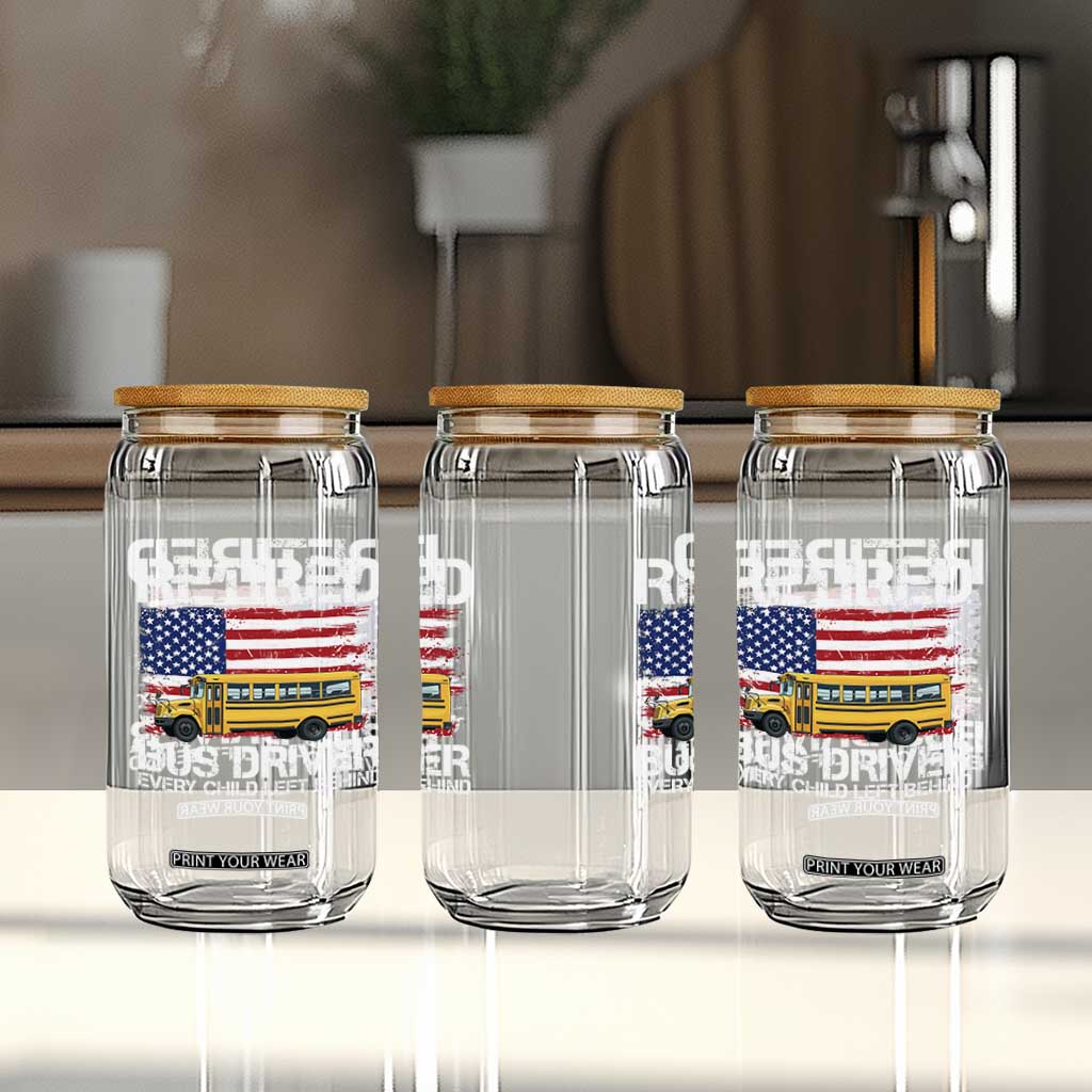 Retired School Bus Driver Glass Can Patriotic USA American Flag TS14 Print Your Wear
