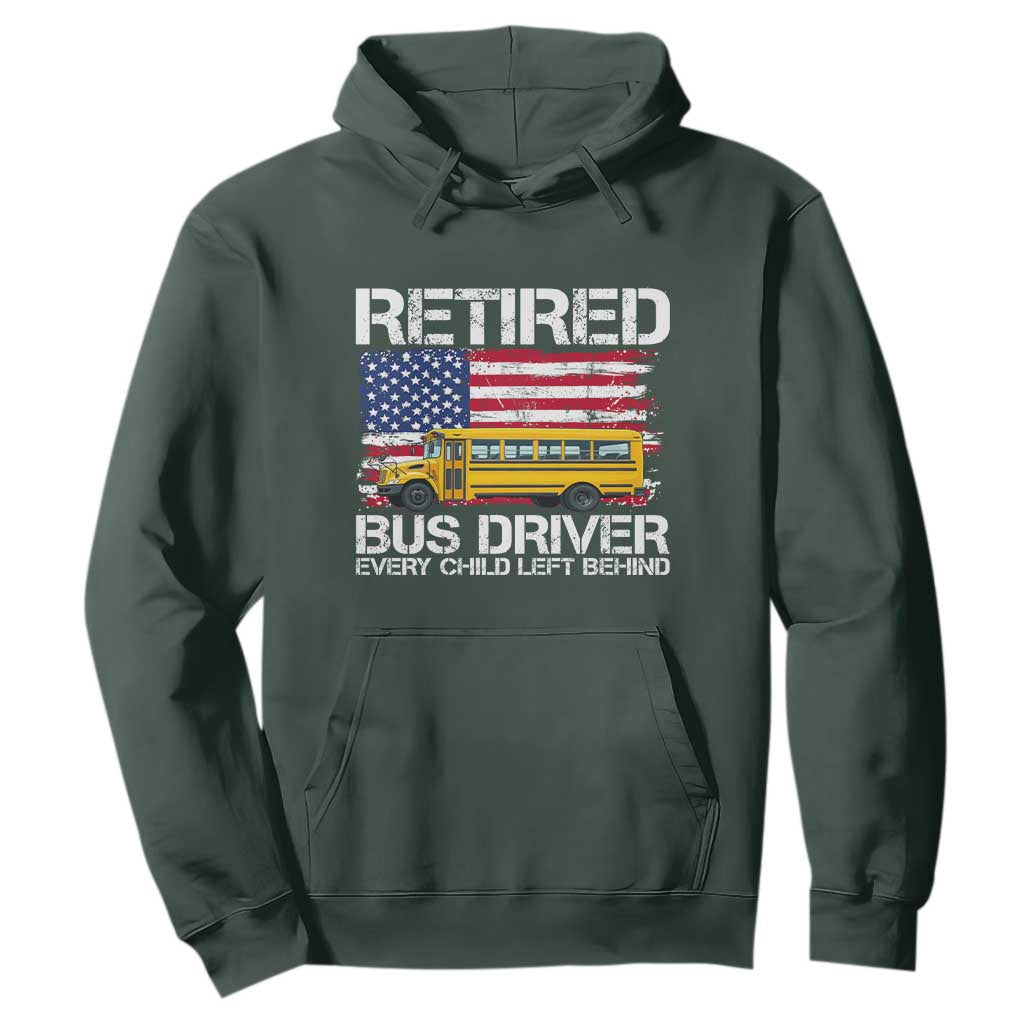 Retired School Bus Driver Hoodie Patriotic USA American Flag TS14 Dark Forest Green Print Your Wear
