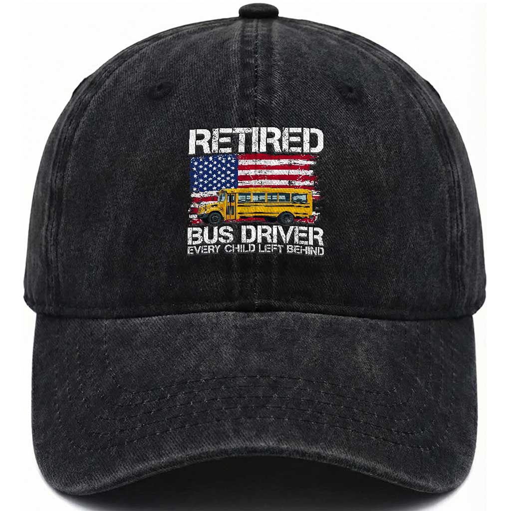 Retired School Bus Driver Washed Cotton Baseball Cap Patriotic USA American Flag TS14 Print Your Wear