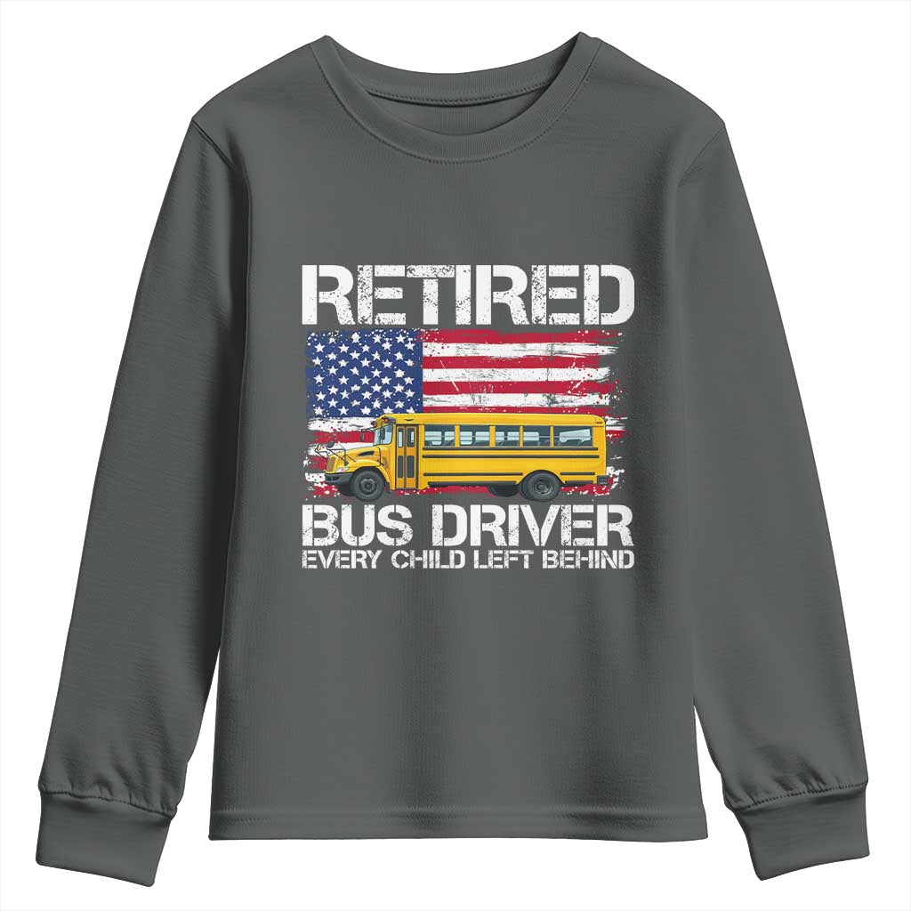 Retired School Bus Driver Youth Sweatshirt Patriotic USA American Flag TS14 Dark Heather Print Your Wear