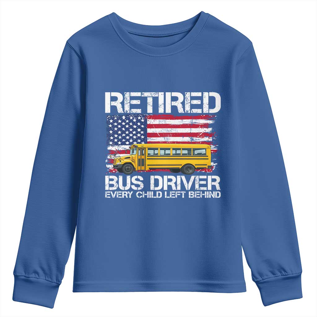 Retired School Bus Driver Youth Sweatshirt Patriotic USA American Flag TS14 Royal Blue Print Your Wear