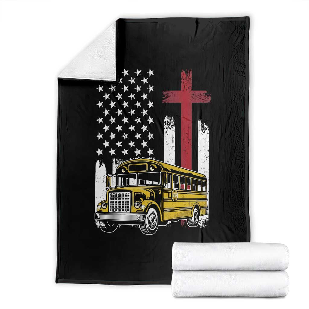 Bus Driver Patriotic Christian USA Flag Throw Blanket School Bus Driver TS14 Black Print Your Wear