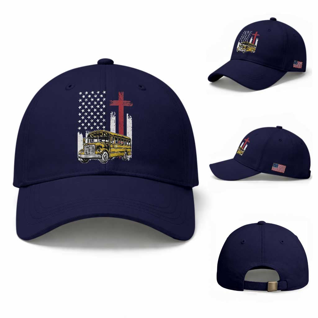 Bus Driver Patriotic Christian USA Flag Baseball Cap School Bus Driver TS14 Baseball Cap Universal Fit Dark Blue Print Your Wear