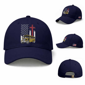 Bus Driver Patriotic Christian USA Flag Baseball Cap School Bus Driver TS14 Baseball Cap Universal Fit Dark Blue Print Your Wear