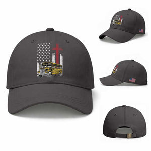 Bus Driver Patriotic Christian USA Flag Baseball Cap School Bus Driver TS14 Baseball Cap Universal Fit Dark Gray Print Your Wear