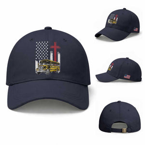 Bus Driver Patriotic Christian USA Flag Baseball Cap School Bus Driver TS14 Baseball Cap Universal Fit Navy Print Your Wear