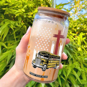 Bus Driver Patriotic Christian USA Flag Glass Can School Bus Driver TS14 Black Print Your Wear