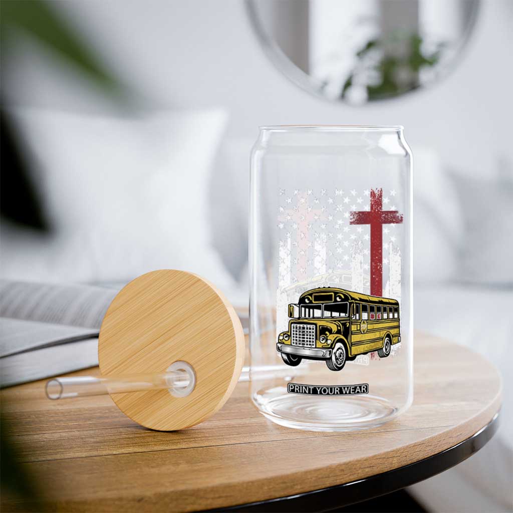 Bus Driver Patriotic Christian USA Flag Glass Can School Bus Driver TS14 Print Your Wear