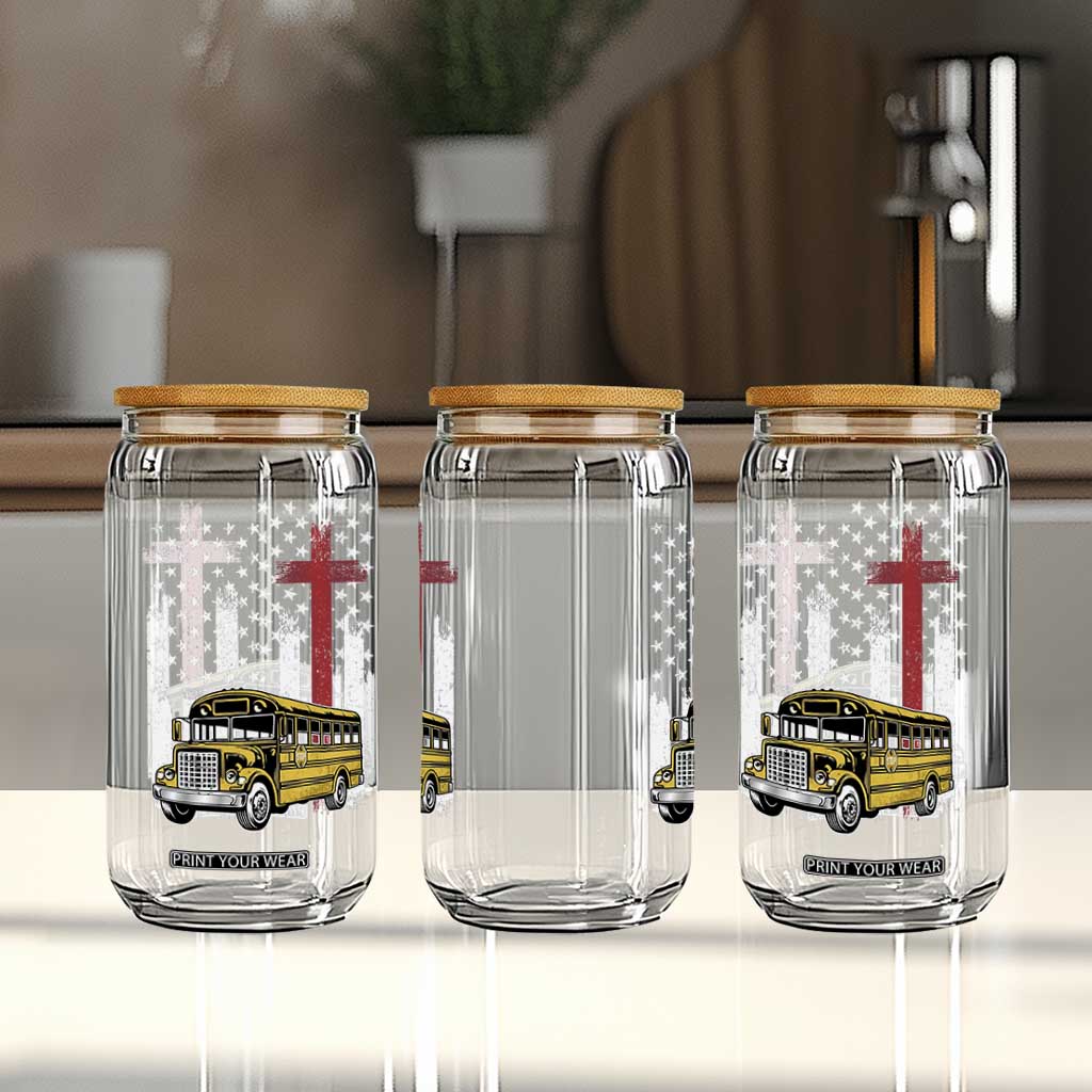 Bus Driver Patriotic Christian USA Flag Glass Can School Bus Driver TS14 Print Your Wear